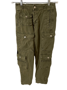 Zara Green Cargo Pants with Multiple Flap Pockets Size Small